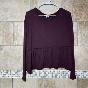 Wilfred by Aritzia Burgundy Peplum Long Sleeve Casual Blouse S